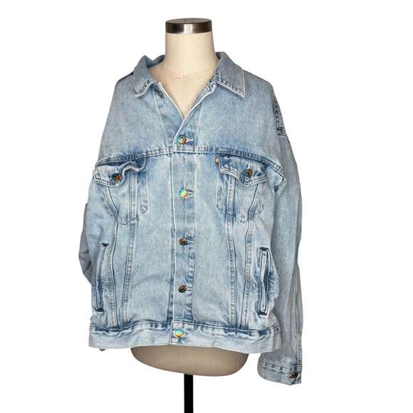 LEVIS Levi's Pride Denim Trucker Jean Jacket Women's XL Light Wash Rainbow - Picture 2 of 7